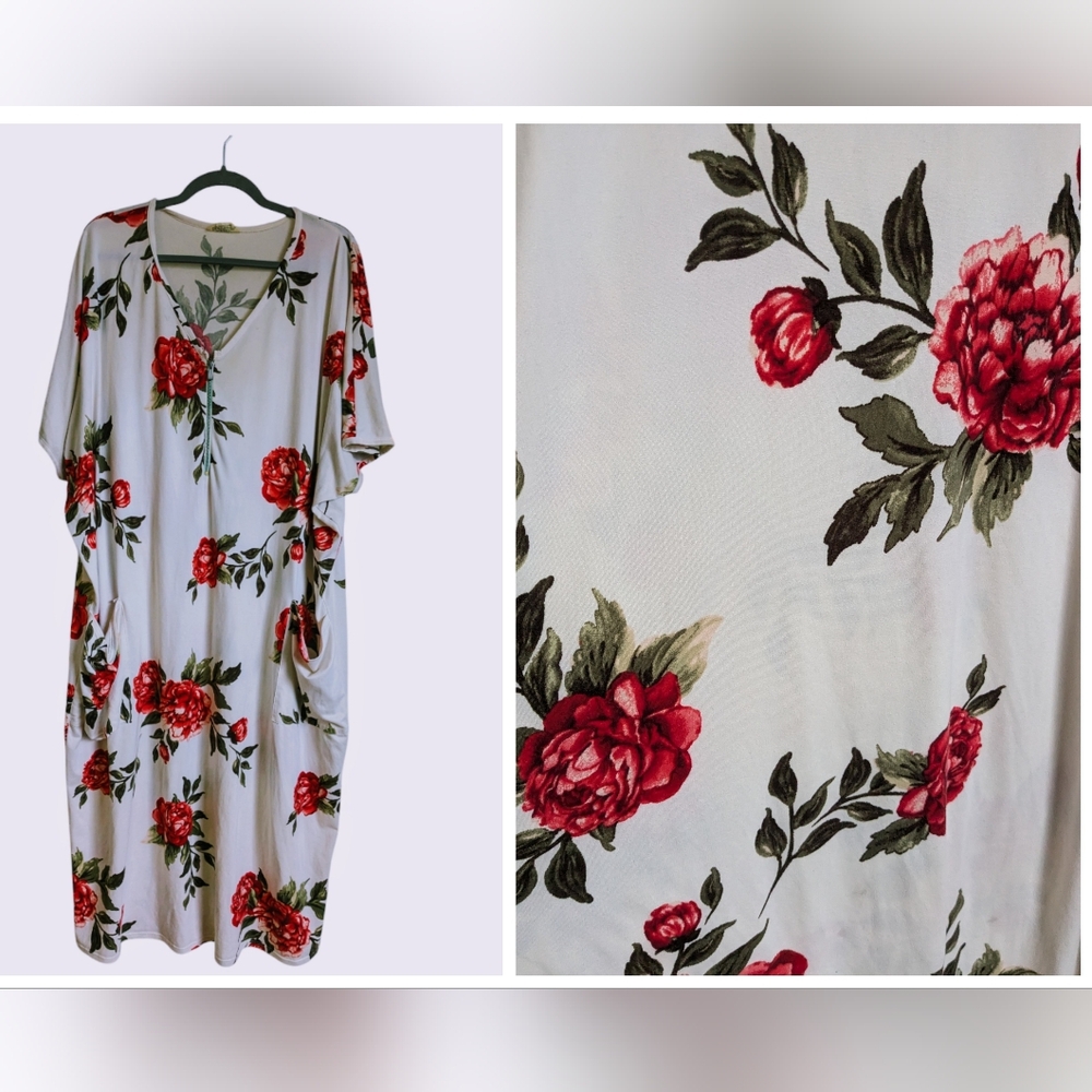 Red Rose Dwell and Slumber Cocoon House Dress for Maternity and Breastfeeding
